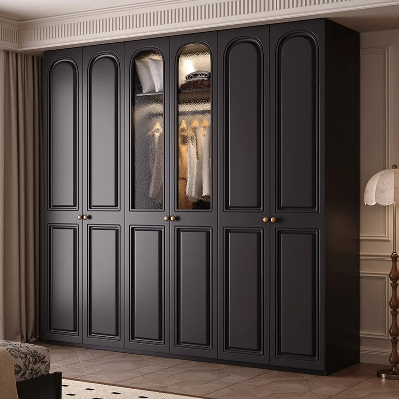 

Shelves Cabinets Wardrobe black Doors Orgnizer Luxury Clothes Cupboards Closet Glass Storage Guarda Roupa Bedroom Furniture