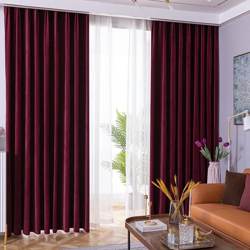 1pcTexture Light Luxury and Vibrant Red Curtains for Living Room Bedroom High Weight Draped Black Silk Velvet Window Curtains