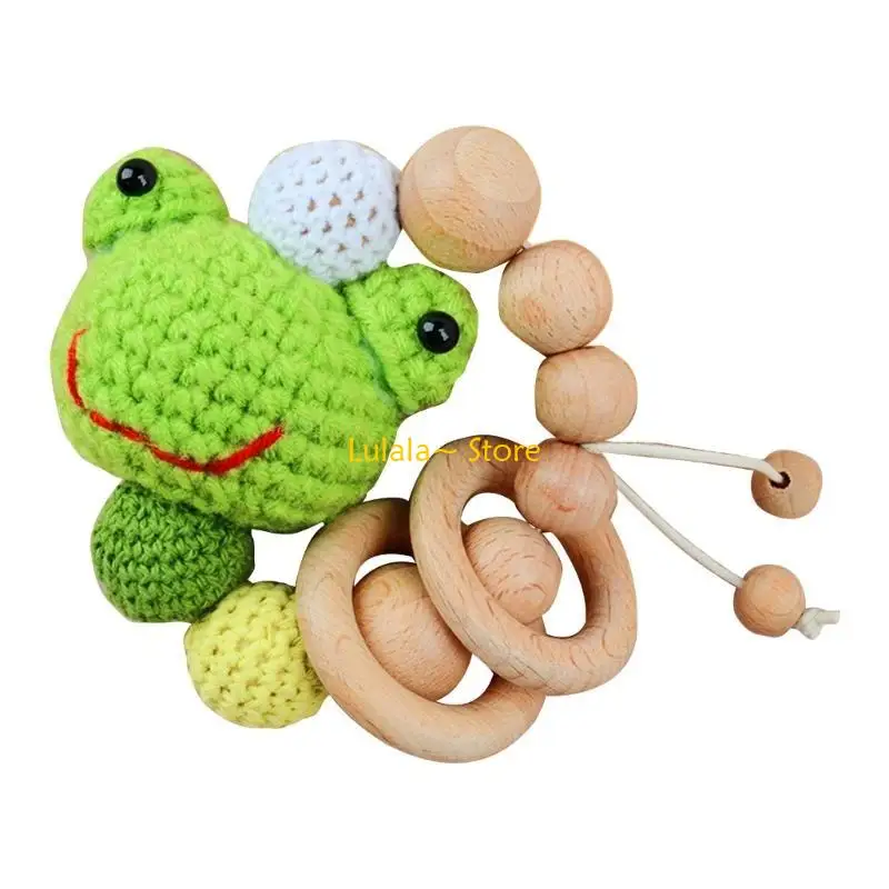 Y4QA Beech Teether Crochet Animal Chewable Toy Baby Grasping Bracelet Practice Toy Infant Teeth Comfort Caring Toy