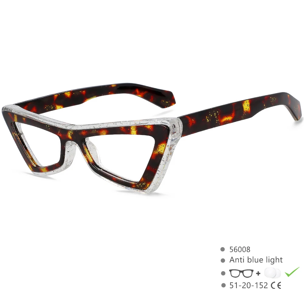 Große Brillengestelle, Katzenaugen-Form, Anti-Blaulicht, Kunststoff-Brillengestell, Anti-Ermüdungs-Computerbrille, Damenbrille, Brillen 56008