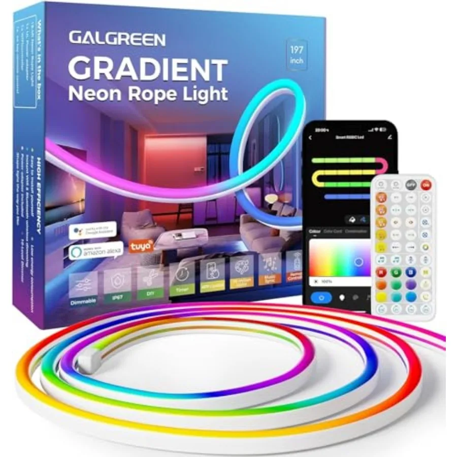 

Умные светодиодные неоновые гибкие ленты с Wi-Fi, градиентные RGB+IC, для помещений, с пультом ДУ, водонепроницаемые, гибкие, для самостоятельной сборки, для кровати