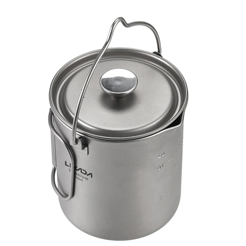 Lixada 750ml Titanium Coffee Cup Mug French Press Pot Coffee Maker Outdoor Camping Cooking Pot with Folding Titanium Spoon