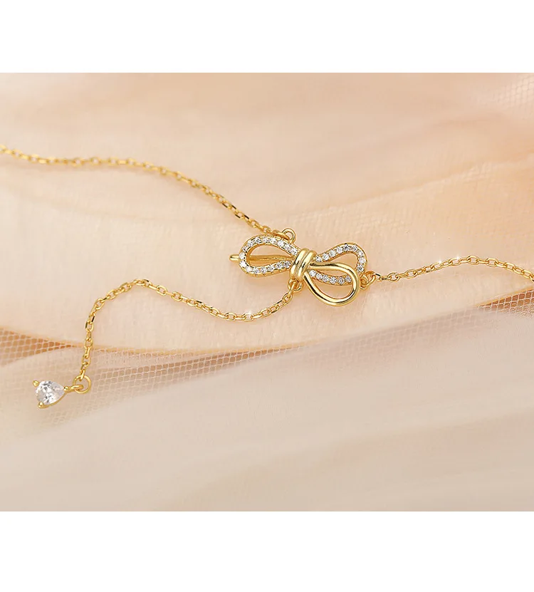 CIAXY Silver Color Inlaid Zircon Bowknot Tassel Necklaces for Women Aesthetic Sexy Clavicle Chain Choker Party Jewelry Gifts