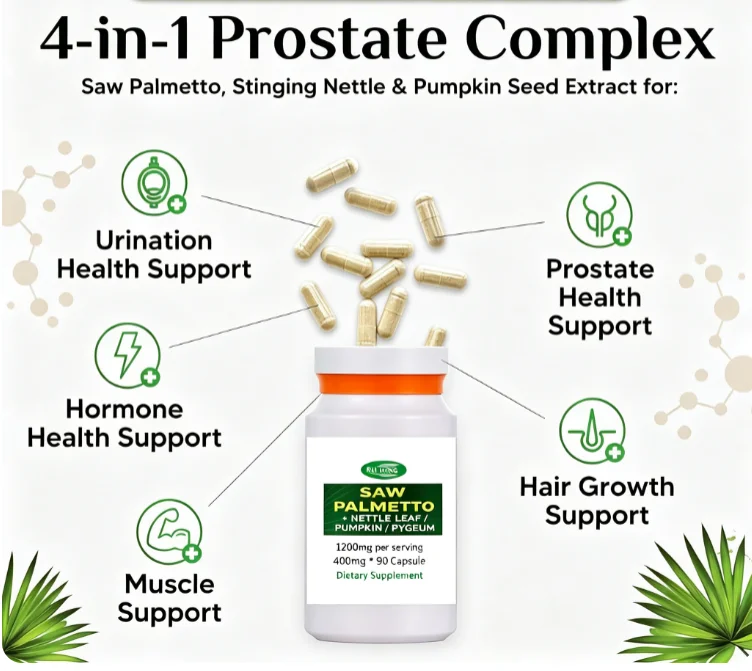Saw Palmetto Extract 90 Veg Capsules - with Pumpkin Seed, Pygeum, Nettle Leaf - Promotes Healthy Prostate Function