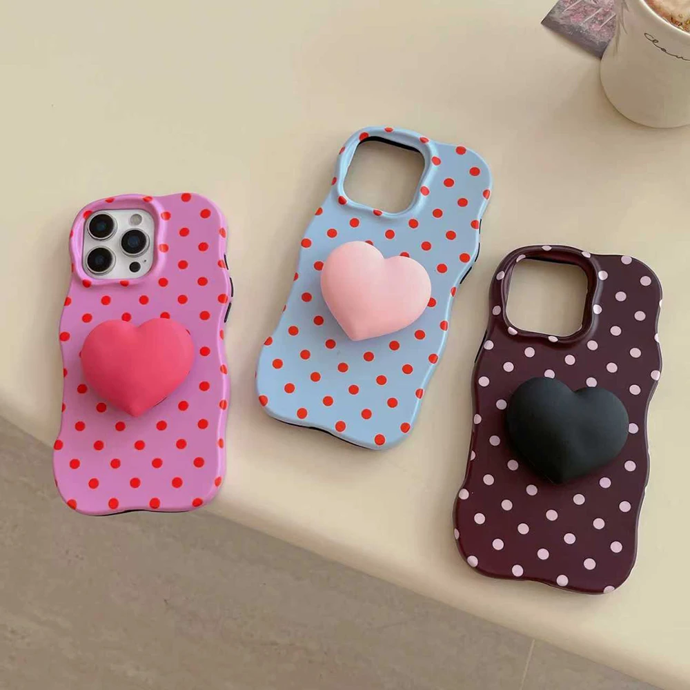 

2 IN 1 Polka Dot Case for IPhone 17 16 15 14 13 Pro Max Air Lovely Shockproof Protective Wave Edges Back Cover with Stand Holder