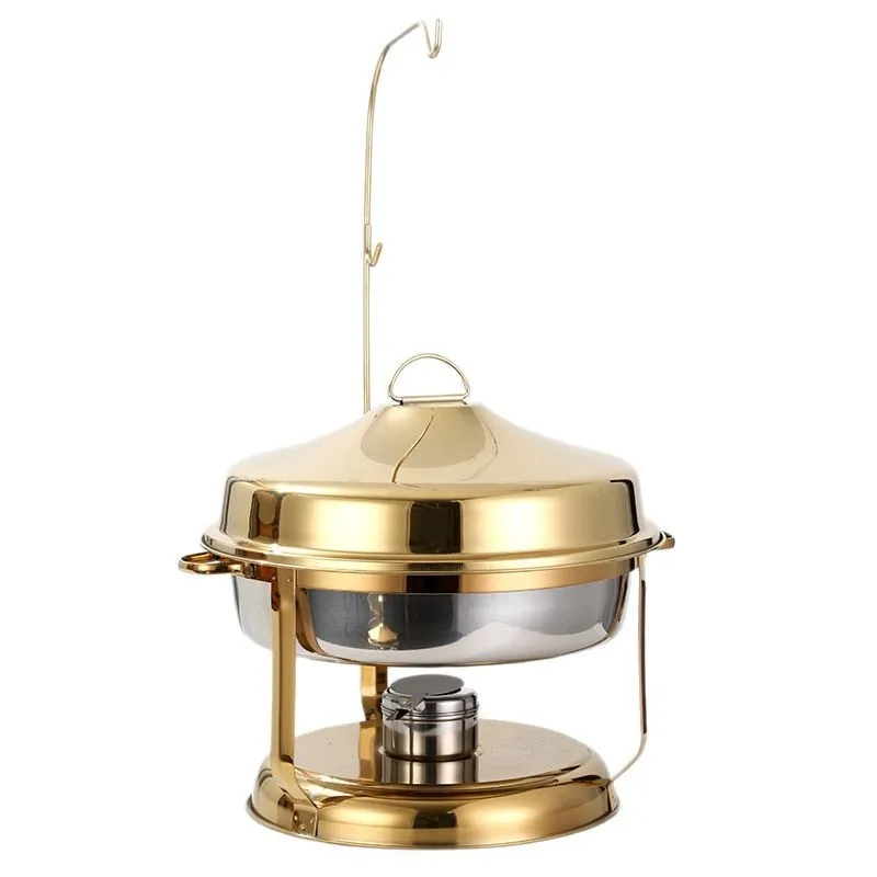 Stainless steel buffet warming cabinet - gold finish, round commercial hotel alcohol-fired warming oven