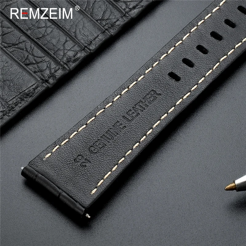 Embossed Genuine Leather Watch Band 20mm 22mm 24mm 26mm Black Dark Brown Watch Straps for Men Bracelets