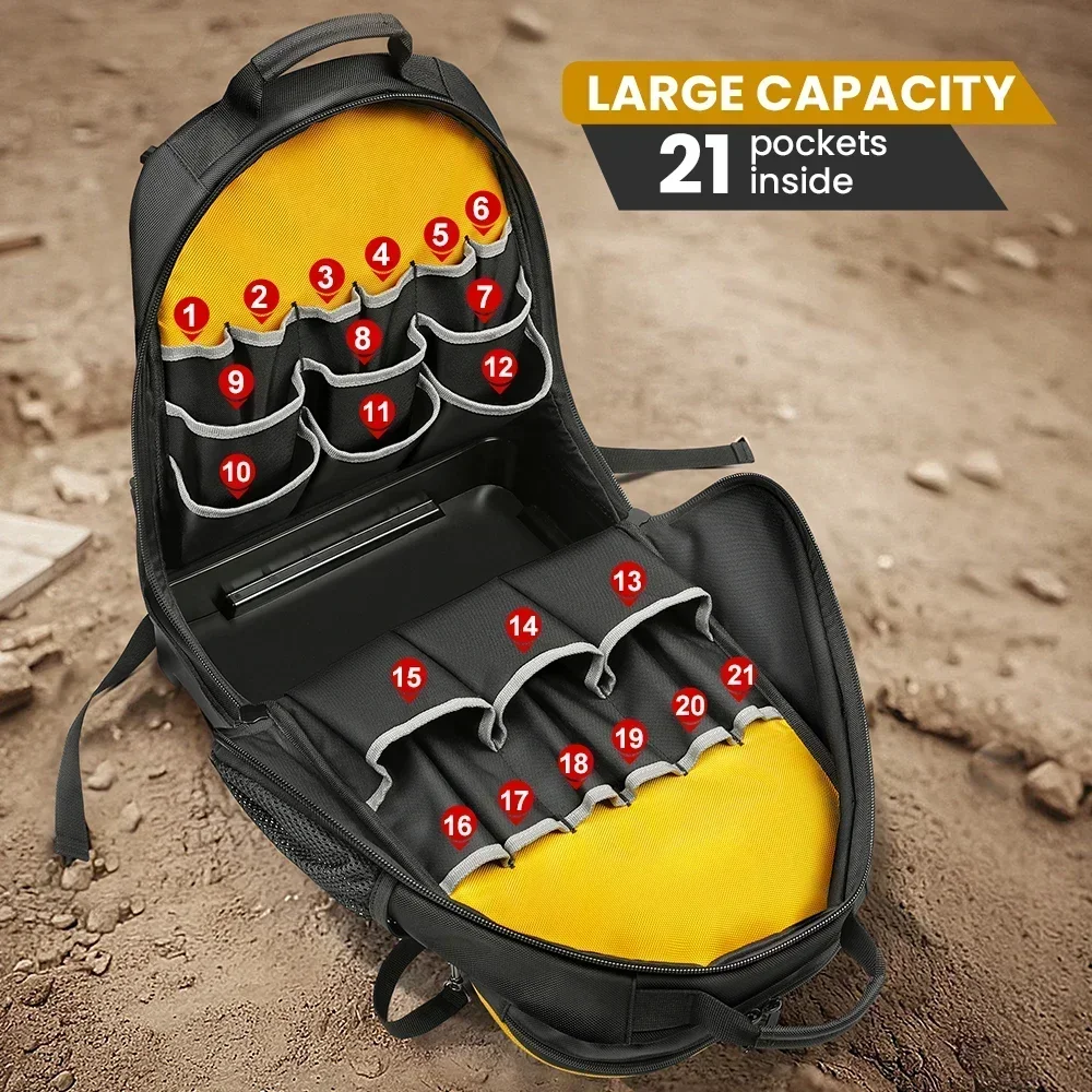 Heavy-Duty Tool Backpack - Waterproof, Durable with Multi-Use Pockets for Electricians & Construction Workers