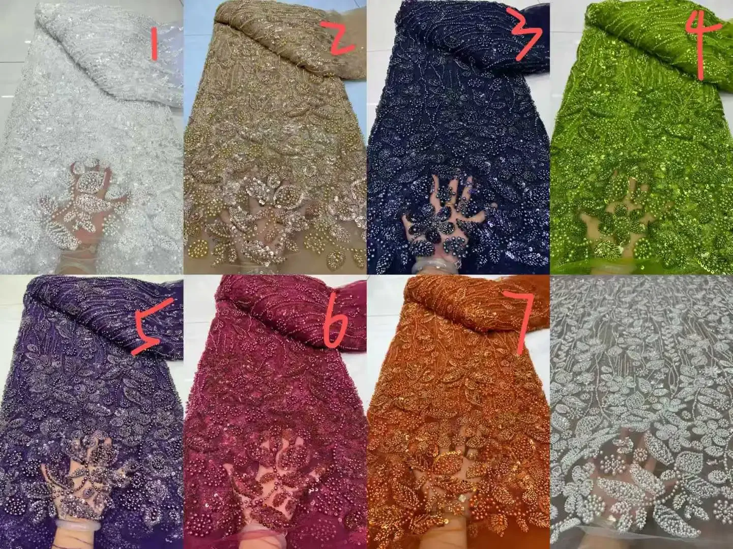 White Beads Lace Fabric 2025 High Quality Nigerian Sequins Beads Lace Fabric French Laces Fabrics for Party Dress Sew CC1580