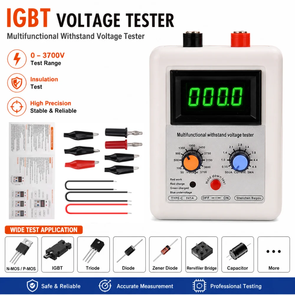Testeur de tension IGBT 0V-3700V, testeur de diode, MOS, triode, LED, capacité de tension, testeur de tension de résistance MOV