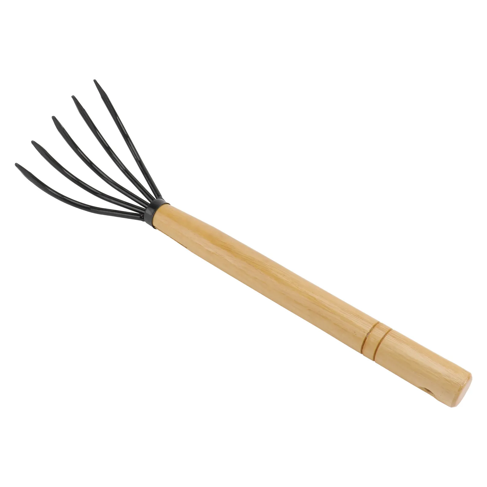 1Pcs Five Tooth Leaf Rake Carbon Steel Construction Wood Handle for Efficient Garden Cleaning All Weather Durability