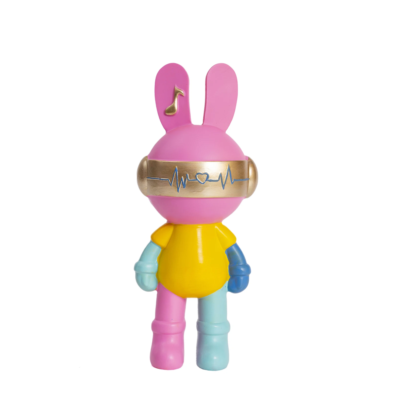 Colorful Heartbeat Headset Rabbit Resin Figurine, Dopamine Trendy Bunny Statue, Cute Tabletop Decor Ornament for Entryway Living