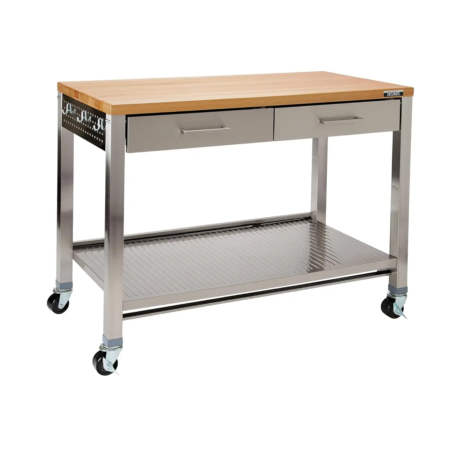 Stainless Steel Work Table W/ Wood Top, Kitchen Prep Station Island, 48