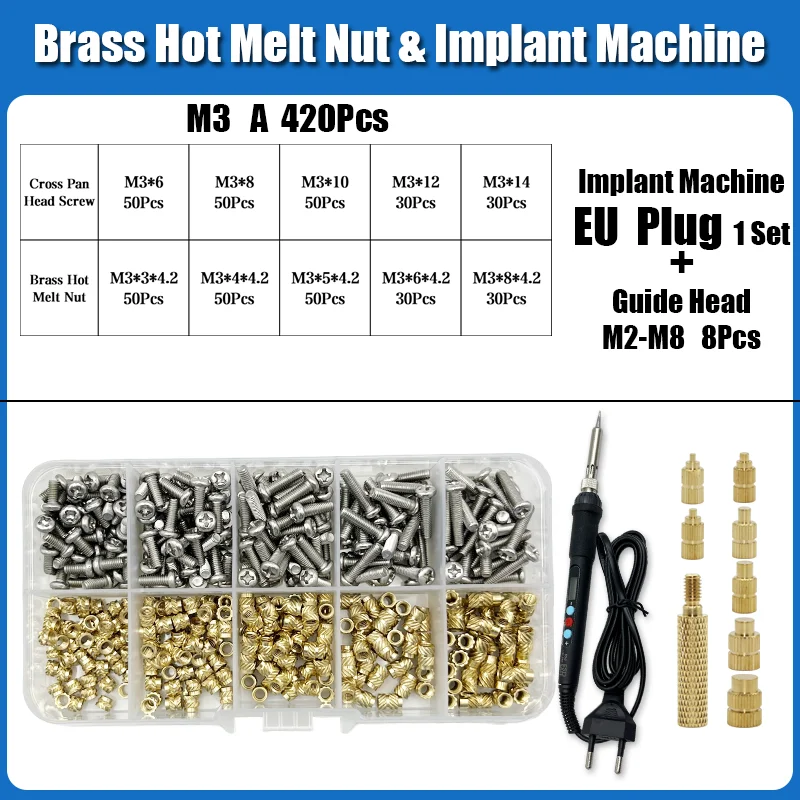 M2 m3 m4 Messing einsatz mutter Edelstahls ch raube Eisens pitze Set Wärme Heiß schmelze Rändel eingebettet Kupfer mutter Schraube des Kunststoff-3D-Druckers – Detail 18