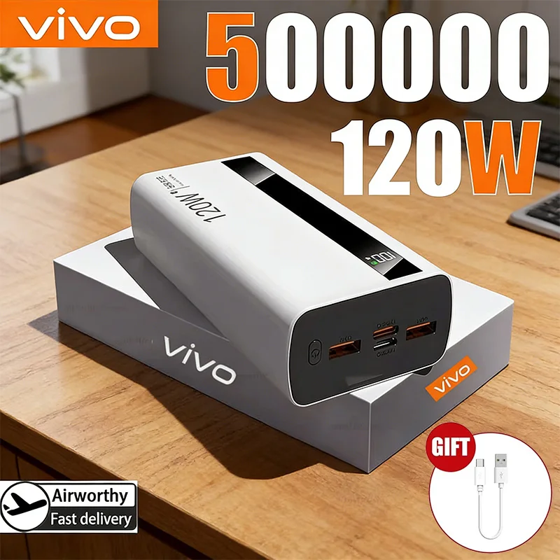 VIVO 120W 50000mAh Power Bank Portable Super Fast Charge Power Bank Large Capacity Digital Display Battery For iPhone Samsung