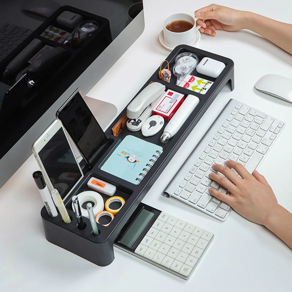 

Keyboard Shelf White Multifunctional Abs Desktop Organizer For Notes Pens Phone Home Office Space Saving Simple Computer Rack