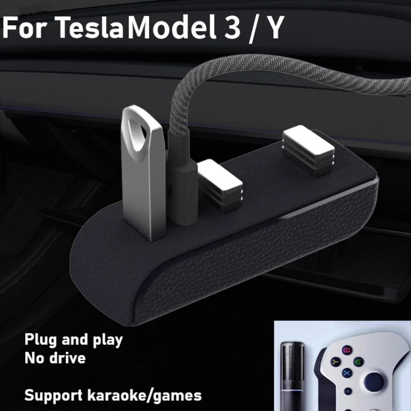 Glove Box Docking Station for Tesla Model 3 Y 3+ USB Hub Ports Car 4-in-1 USB Extender Charger Upgrade Data Transfer Adapter