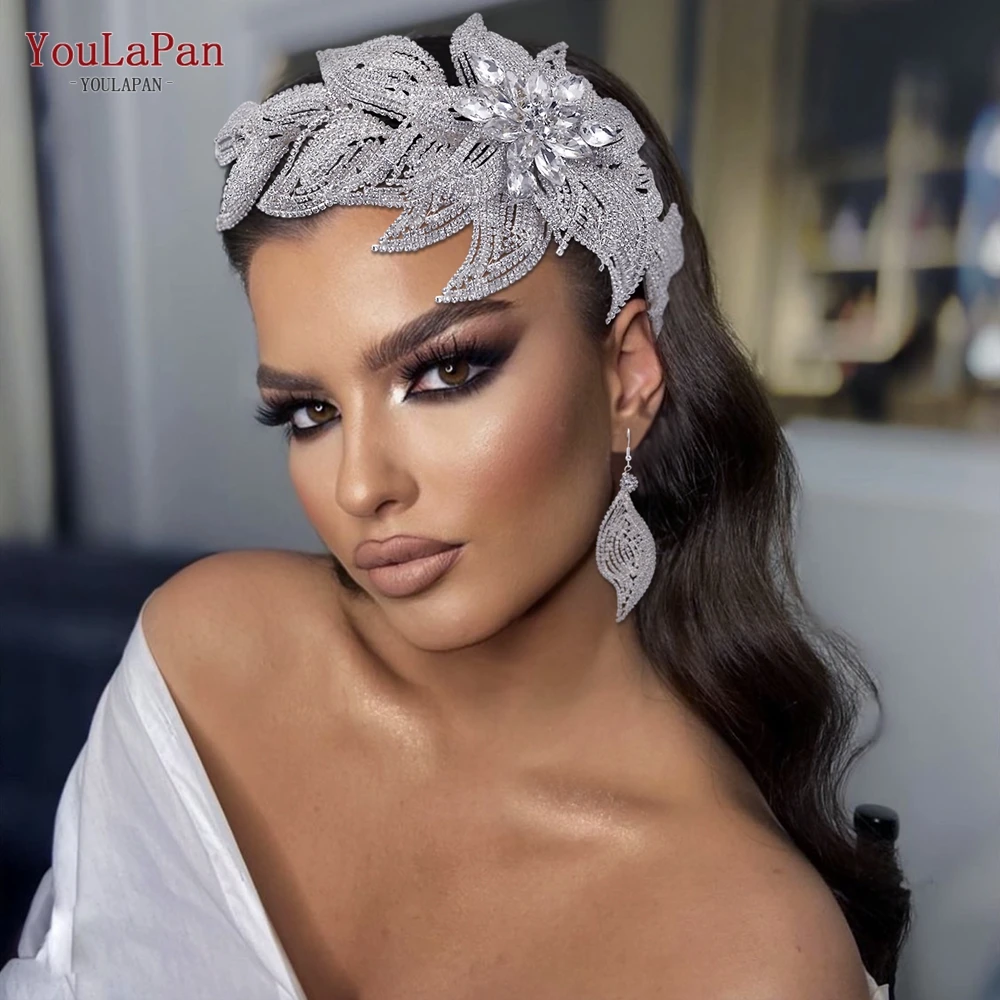 

TOPQUEEN HP455 Fashion Bridal Head Piece Flower Women Headband Wedding Hair Accessories Silver Headdress Hair Jewerly for Bride