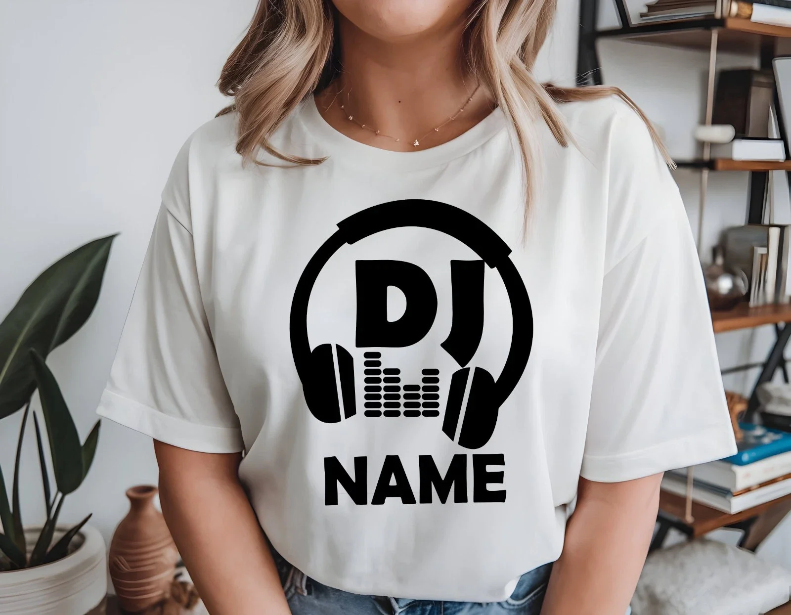 Custom DJ Name T-Shirt Headphone Music Equalizer Graphic Tee Personalized DJ Name Print Short Sleeve Cotton Tops Men Women Party
