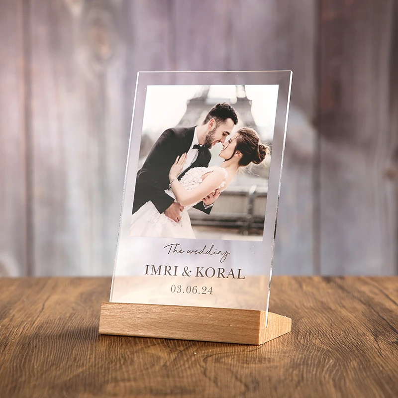 

Personalized Custom Photo Couples Collage Wood Base Desk Wedding Table Stand Anniversary Gift