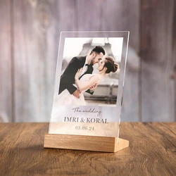 Personalized Custom Photo Couples Collage Wood Base Desk Wedding Table Stand Anniversary Gift