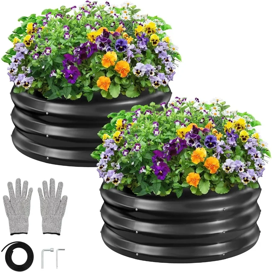 

2x2x1 ft Round Galvanized Raised Bed Easy-Assembly Raised Garden Bed with Anti-Cut Gloves and Tools Rust-Proof Garden Bed for O