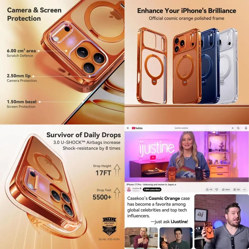 

Чехол Cosmic Orange Glossy для iPhone 17 Pro Max [магнитная подставка с вращением на 360 градусов [подходит для MagSafe [военная защита 17 футов] Тонкий полированный