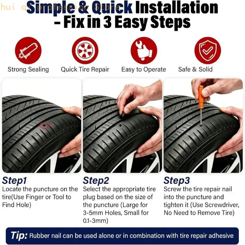 Tapered Tubeless Tire Repair Inserts with Threaded Exterior and X-Shaped Drive Recess for Filling Fully Prepared Puncture Hole