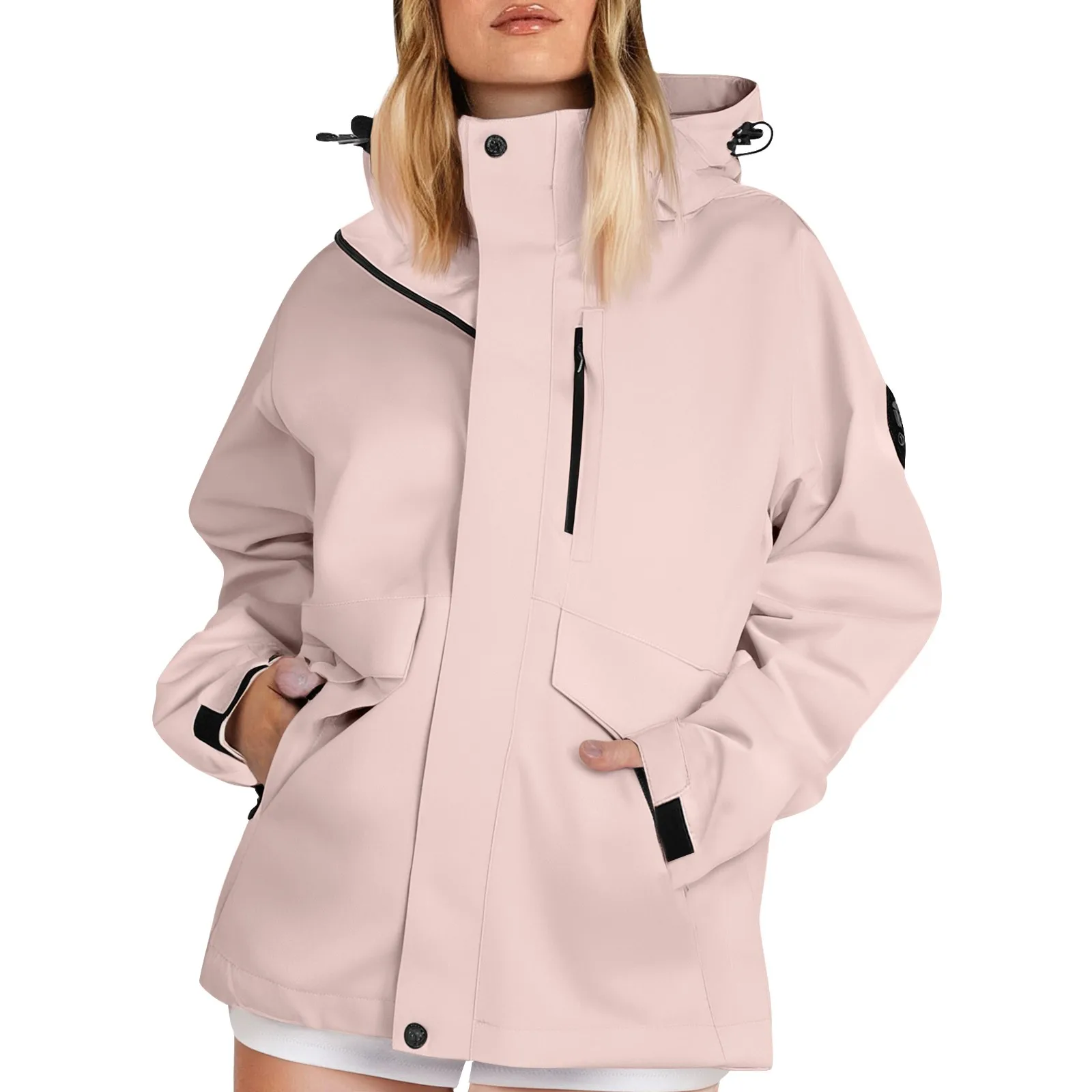 Y2K Vintage Windbreaker Jacket Women Korean Streetwear Hooded Outerwear Jackets Oversized Hip Hop Techwear Pink Coat Women