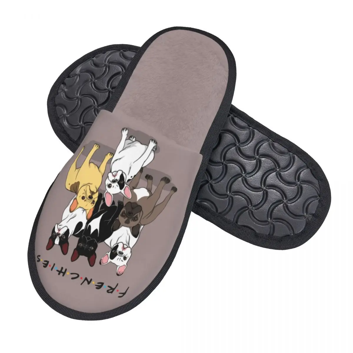 Funny Frenchies French Bulldog House Slippers Women Comfy Memory Foam Dog Animal Slip On Hotel Slipper Shoes