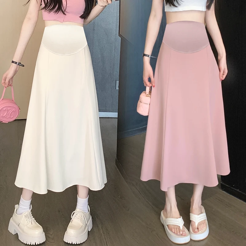 2280# Summer Chiffon Maternity Skirts Adjustable High Waist Belly A Line Pencil Bottoms Clothes for Pregnant Women Pregnancy