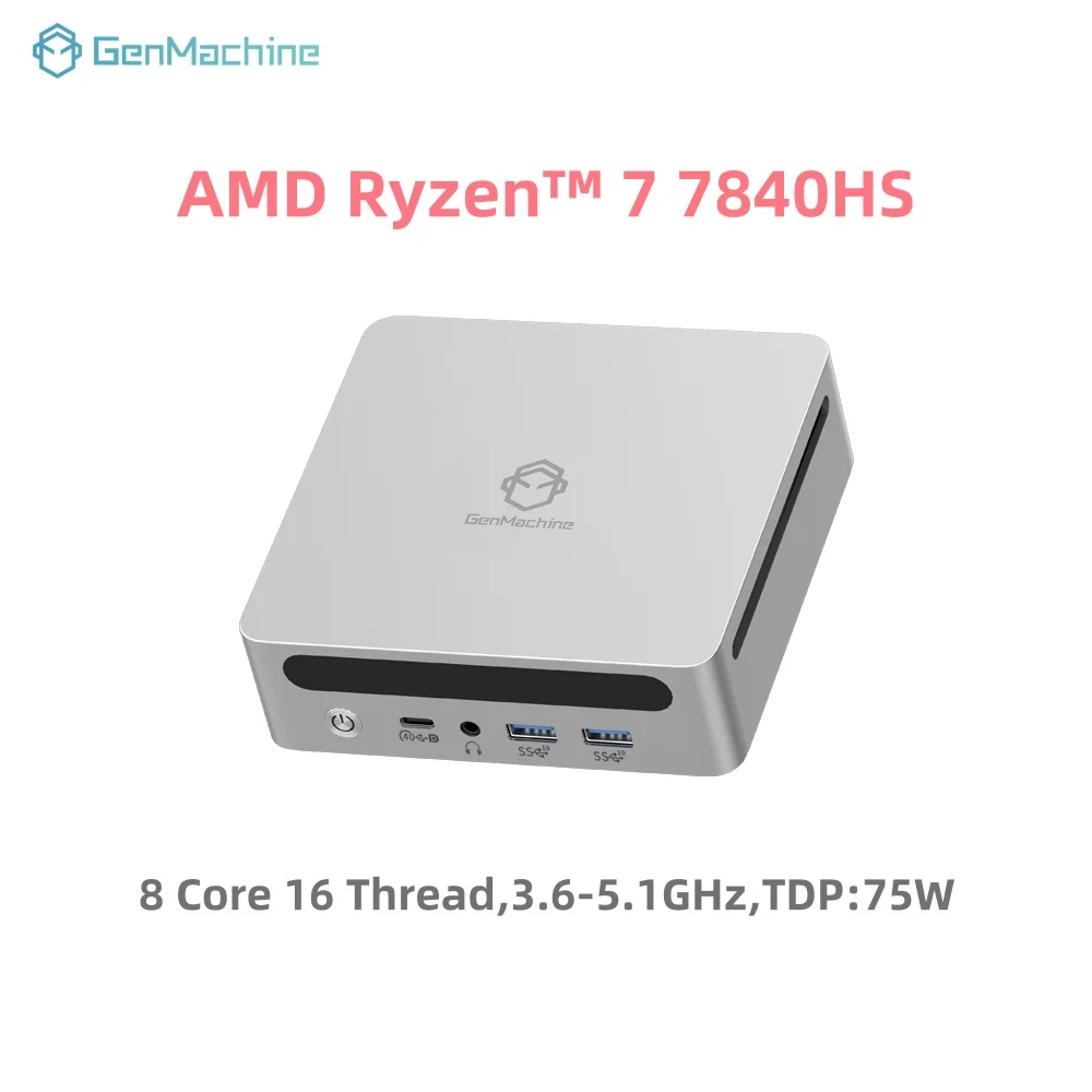GenMachine AMD Ryzen ™   7 7840HS 32G LPDDR5 6400Mhz RAM Win 11 MINI PC 8 Core 16 Filettatura 3.6-5.1GHz 75W WIFI6 computer da gioco fai da te
