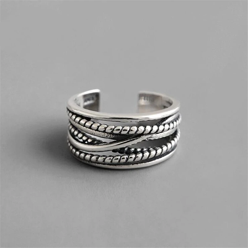 New Retro Jewelry Winding Twisted Thai Silver Multi-layer 925 Sterling Silver  Irregular Geometric Opening Rings