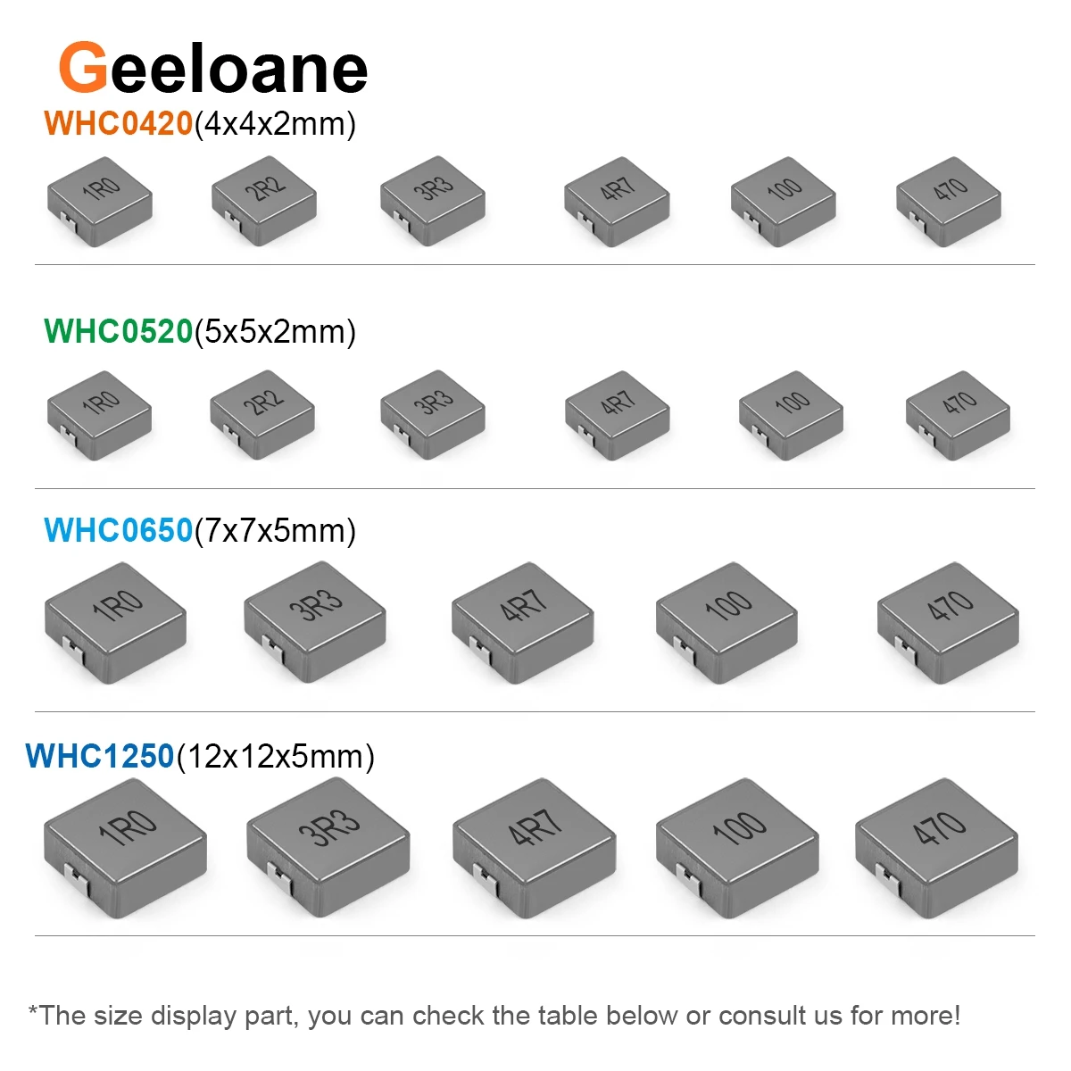 10Pcs SMD Shielded High Power Inductor WHC0420 WHC0520 WHC0530 WHC0630 WHC0650 WHC1040 WHC125 Inductance