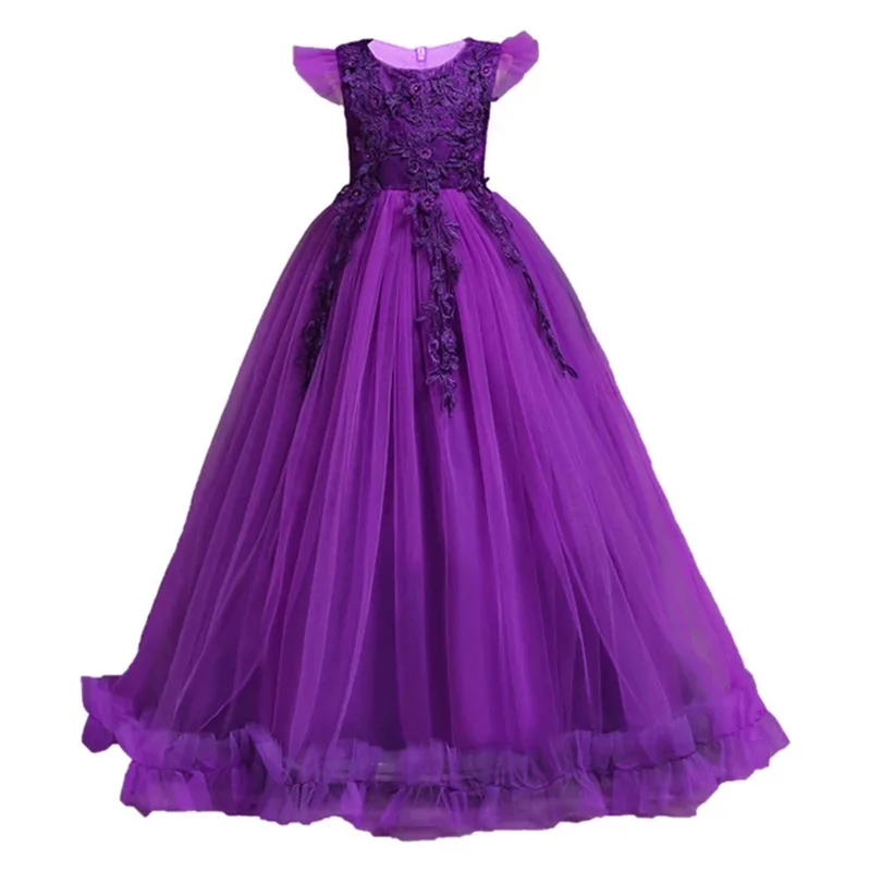 4-15Yrs Lace Teenagers Kids Girls Wedding Long Dress Elegant Princess Party Pageant Christmas Formal Sleeveless Baby Girls Dress