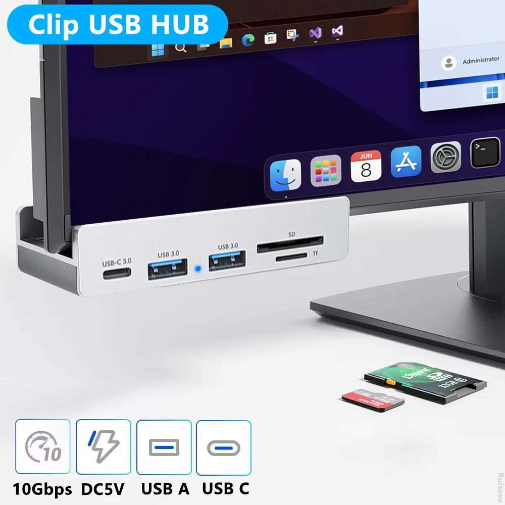 

Зажим USB-концентратор USB3.2/3,0/2,0, адаптер-сплиттер, внешняя док-станция с несколькими зажимами 10 Гбит/с для iMac Macbook Pro, настольные ПК, аксессуары для ноутбуков