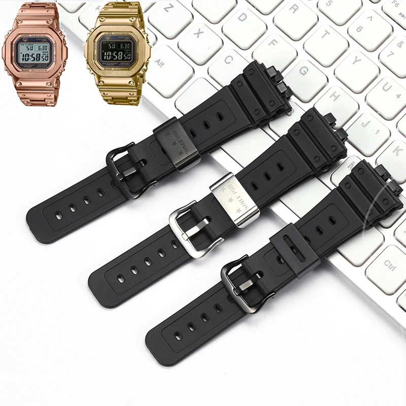 Resin Strap for Casio GMW-B5000 Stainless Steel Hoop Black Waterproof Replacement Bracelet Rubber Band Watch Accessories