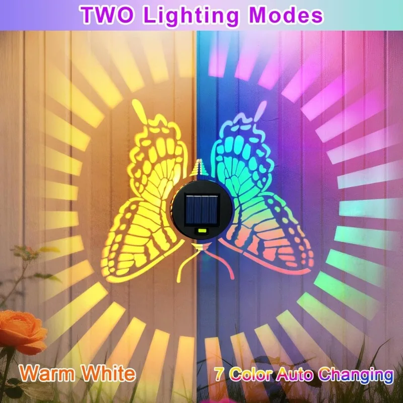 Decorative Solar Butterfly Lights Garden Wall Step Deck Light Outdoor Decor Colors Changing Fence Lights for Post Patio Backyard view 3