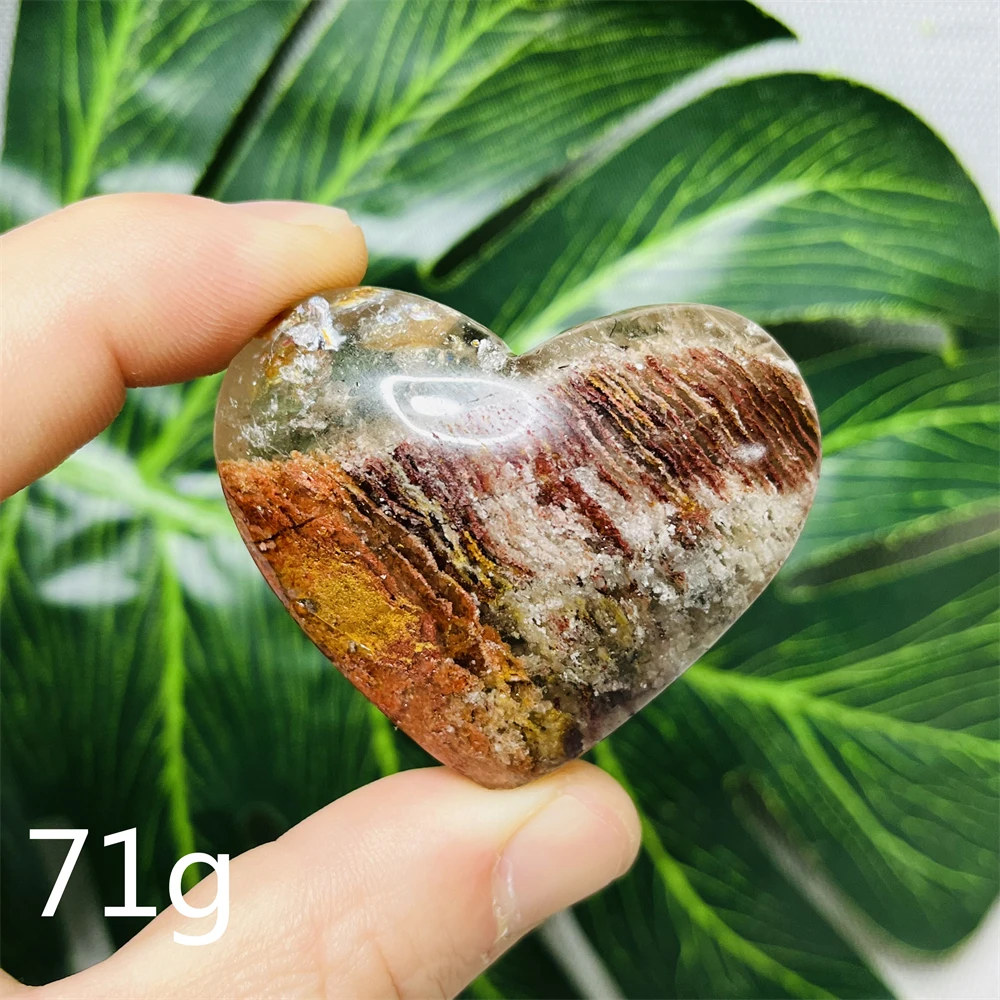 

Natural Heart-shaped Garden Crystal Palmstone Melaleuca Ghost Quartz Rainbow Hand-carved Home Room Spiritual Decorative Healing