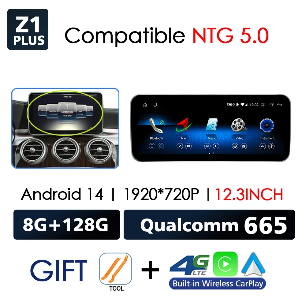 Android 14 Draadloze CarPlay voor Mercedes Benz C-Klasse W205 GLC X253 2014-2018 Autoscherm Radio Multimedia Navigatie GPS 4G WiFi