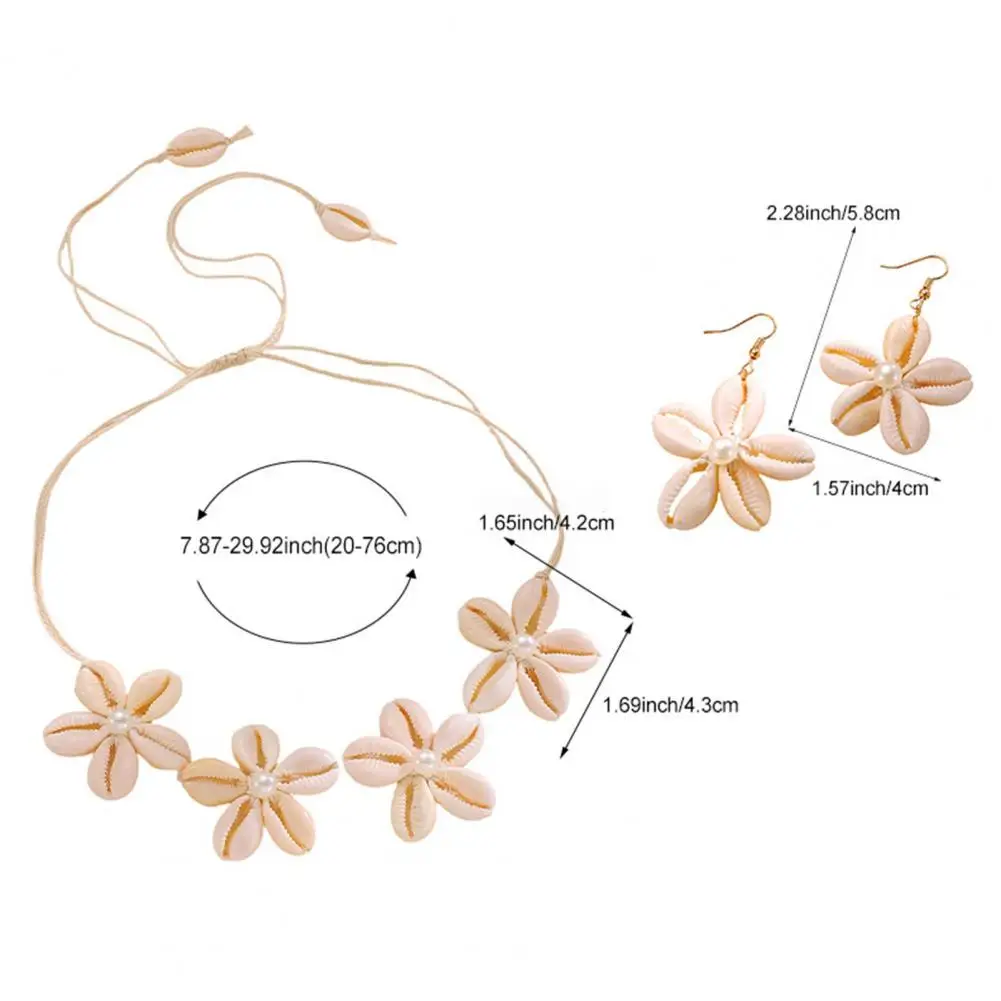 Natural Shell Earrings Handmade Seashell Flower Jewelry Set Faux Pearl Beach Necklace Earrings Coastal Summer Vacation for Women