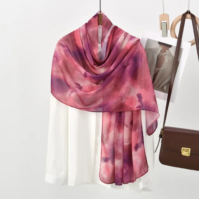 منشفة طويلة مطبوعة من الشيفون الملطخ في الشرق الأوسط للسيدات الملايو متعددة الاستخدامات وشاح رأس عرقي مريح