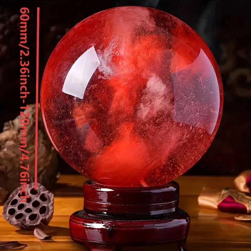 1pc Red Quartz Crystal Sphere – Translucent Marbled Design with Natural Red & Orange Tones, Smooth Polished Finish, Ideal for Ho view 5