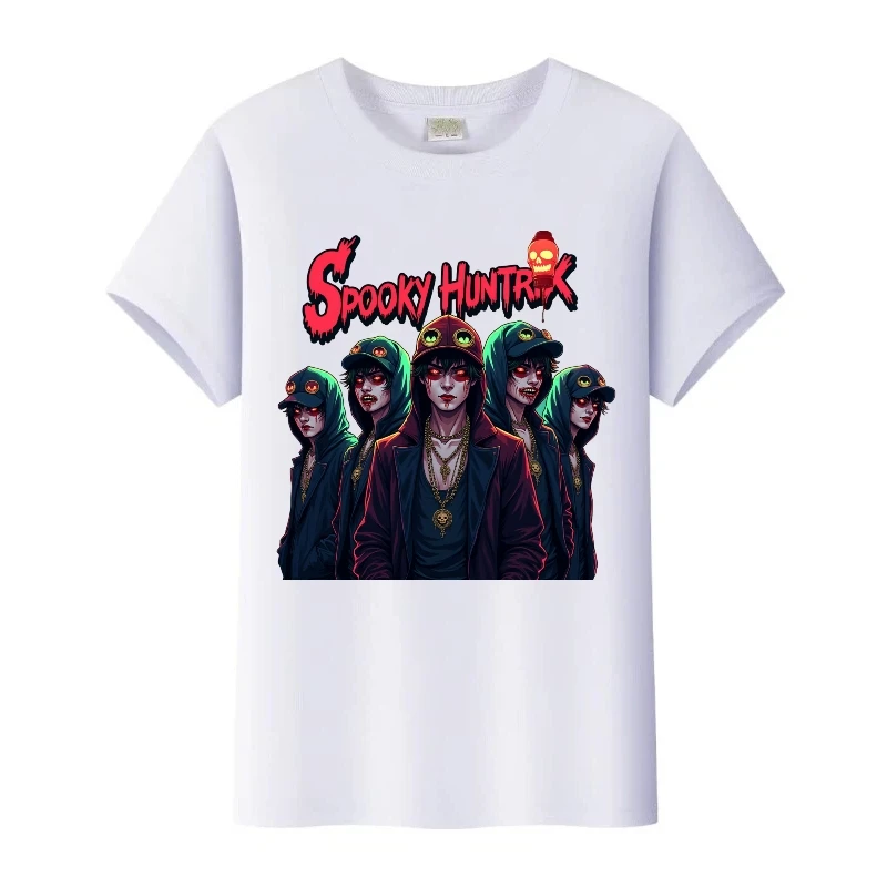

Футболки с принтом Spoof K-Pop Demon Hunters для мальчиков, мужские топы с короткими рукавами и круглым вырезом, детские блузки, свободная футболка для девочек, белая женская одежда 90-х годов