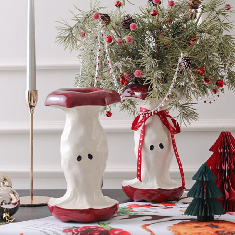 Creative Christmas Imitation Apple Ceramic Vase A High-end Red Retro Flower Arrangement Vase Hydroponic Vase Desktop Decoration
