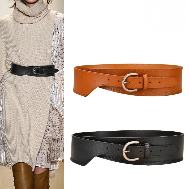 New Women's Decorative Fashion Waistband Female Coat Retro Needle Buckle Genuine Leather Waist Cover Belt