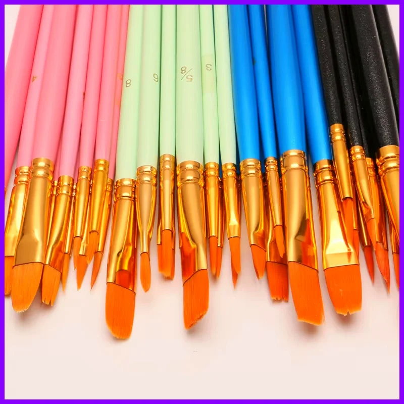 10Pcs Paint Brush Set Wooden Handle Multi-functional Watercolor Acrylic Painting Brushes Nylon Hair Hook Line Gouache Oil Brush