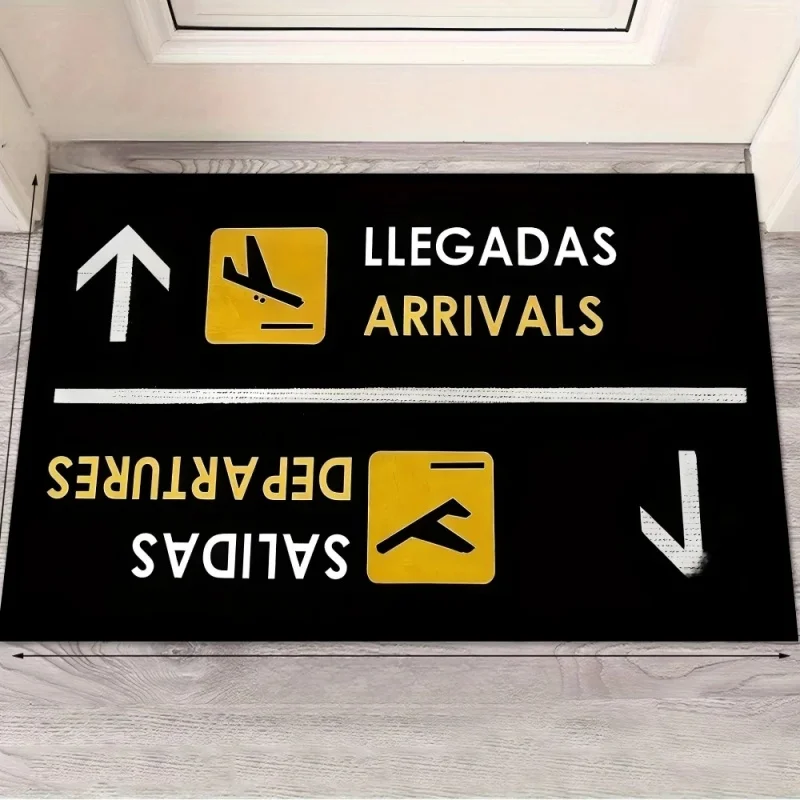 Airport Arrivals Departures Sign Front Door Mat, Airplane Arrow Printed Entryway Doormat, Indoor Entrance Decorative Floor Rug