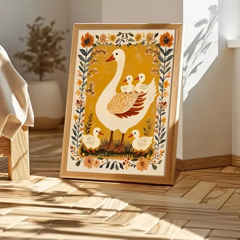 

Charming Retro Goose Canvas Paintings, Colorful Floral and Animal Designs Country-style Living Room, Bedroom and Home Decoration