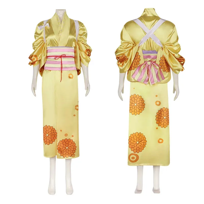 

One Piece cosplay, One Piece Kikunojo, anime character costume, yellow kimono set, cosplay, Halloween